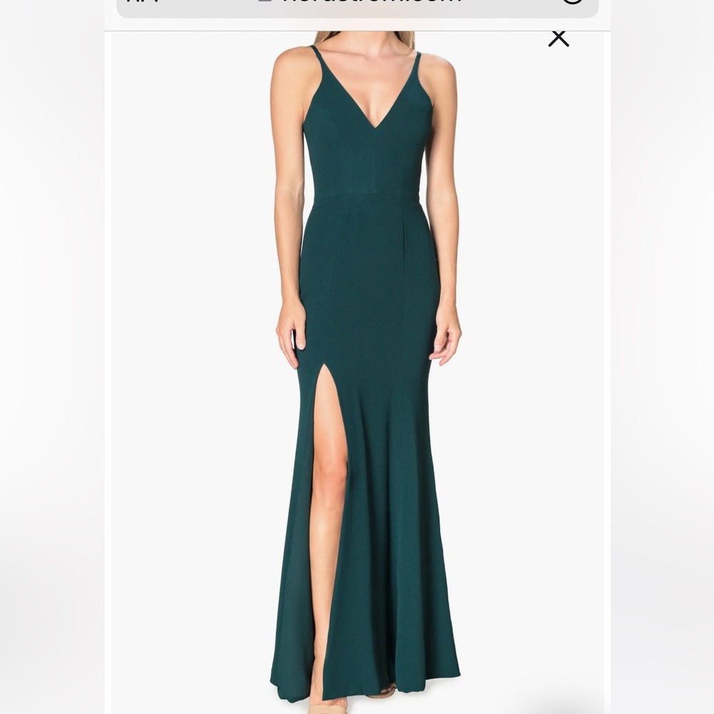 Dress the Population Iris Slit Crepe Gown in New Pine
